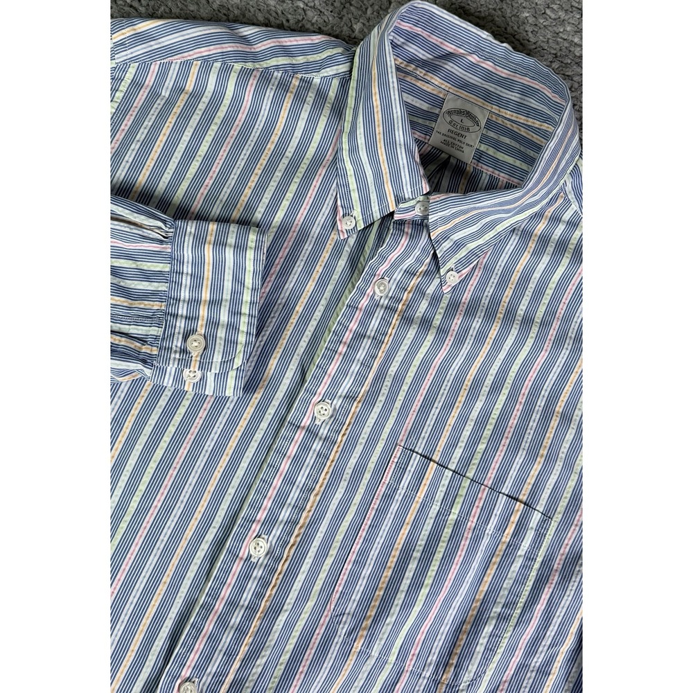 Brooks Brothers Regent Fit Seersucker Button Down Shirt Mens L Colorful Striped